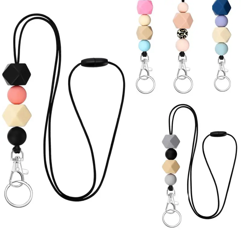 Silicone Lanyard with Keychain, 1 Count Colorful Lanyard with Buckle, Identification Badges & Supplies for Office School Student Teacher