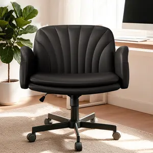 【Black Friday Special】Vonesse Criss Cross Chair, Vanity Chairs with Adjustable Armrests, Makeup Chair with PU Leather and Side Pockets Design, Comfortable Computer Office Desk Chairs for Home, Bedroom V400