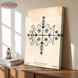 2D Flat, 1 Piece Vintage Voodoo Spirit Wall Decoration - Dad Legba Saint Louis Voodoo Painting with Cross, Black and Religious Decoration -Hook for Easy Hanging - Suitable for Home, Altar, Haitian Voodoo Ritual Decoration - Cultural Gift