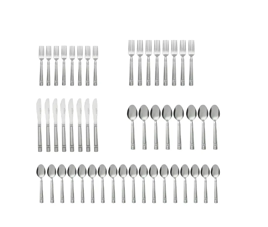 Elena 49-Piece Stainless Steel Flatware Set with Organizer Tray Silver Service for 8 Durable Stylish Adult Tableware