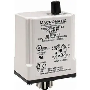 Macromatic 8 Pin, Multiple Range DPDT Time Delay Relay 10 Contact Amp, 24 VAC/VDC, Knob TR-50228-12