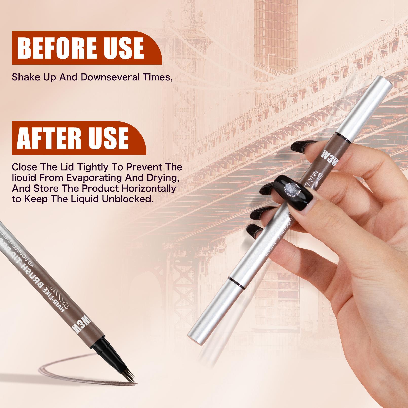 W3W 4D Dual-Ended Hair Stroke Brow Pen - Waterproof Long-Lasting Eyebrow Makeup, Natural Microblading Brows, 0.01mm Micro-Forked Tip, 5 Shades, Beginner-Friendly, Quick-Drying Formula
