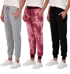 Real Essentials 3 Pack: Women's Ultra-Soft & Warm Fleece Joggers (Available In Plus Size)