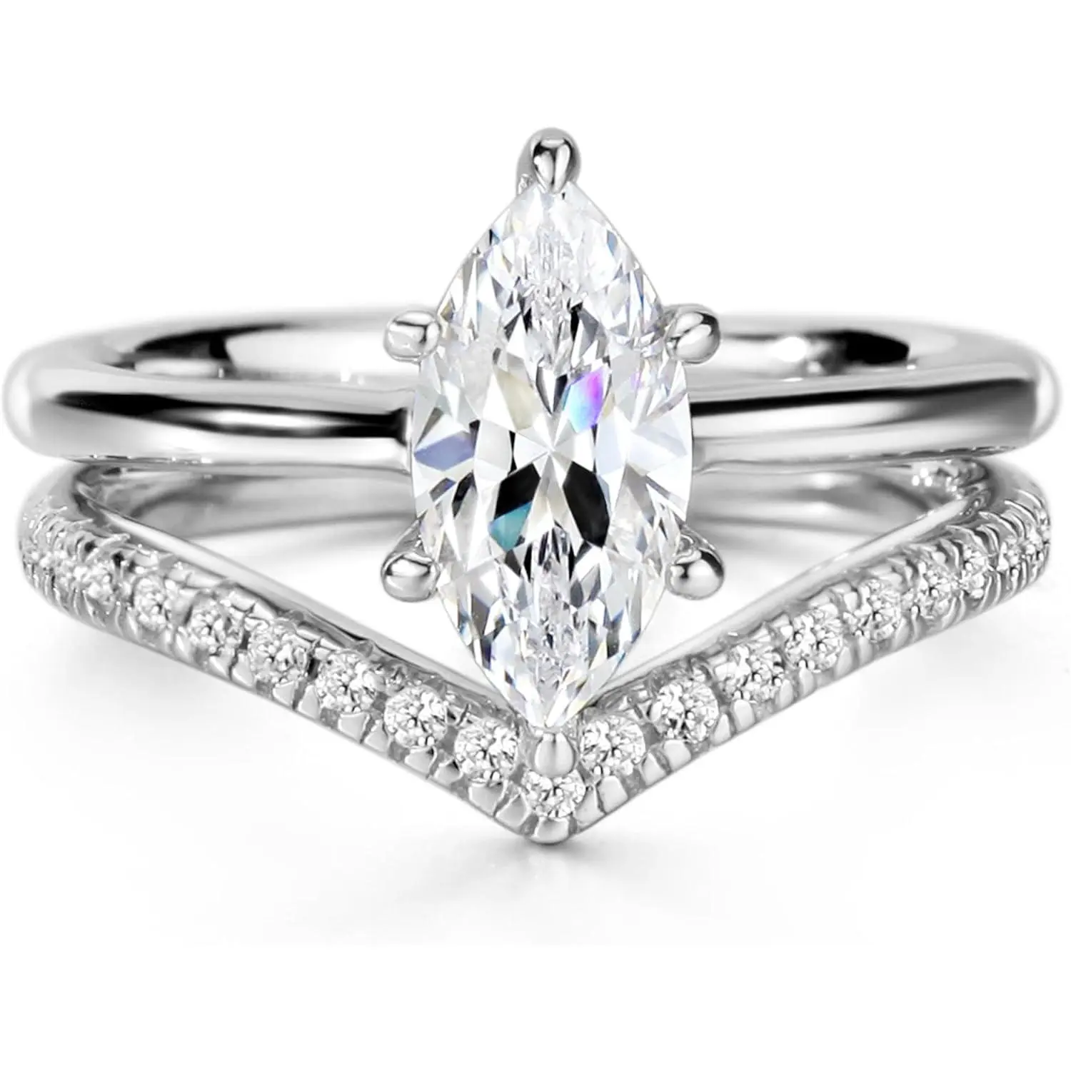 S925 1.5ct Marquise Cut 2in1 Engagement Rings For Women Wedding Bands Ring Bridal Set Sterling Silver Promise Ring For Women