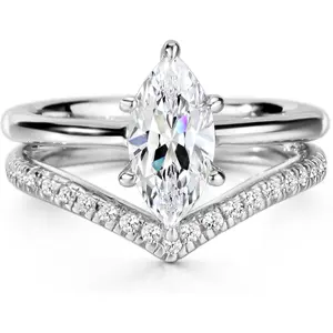 S925 1.5ct Marquise Cut 2in1 Engagement Rings For Women Wedding Bands Ring Bridal Set Sterling Silver Promise Ring For Women