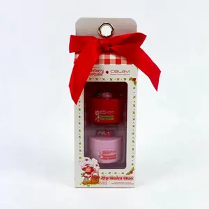 Celavi Strawberry Shortcake Lip Balm Duo Gift Set with Red Bow and Festive Packaging