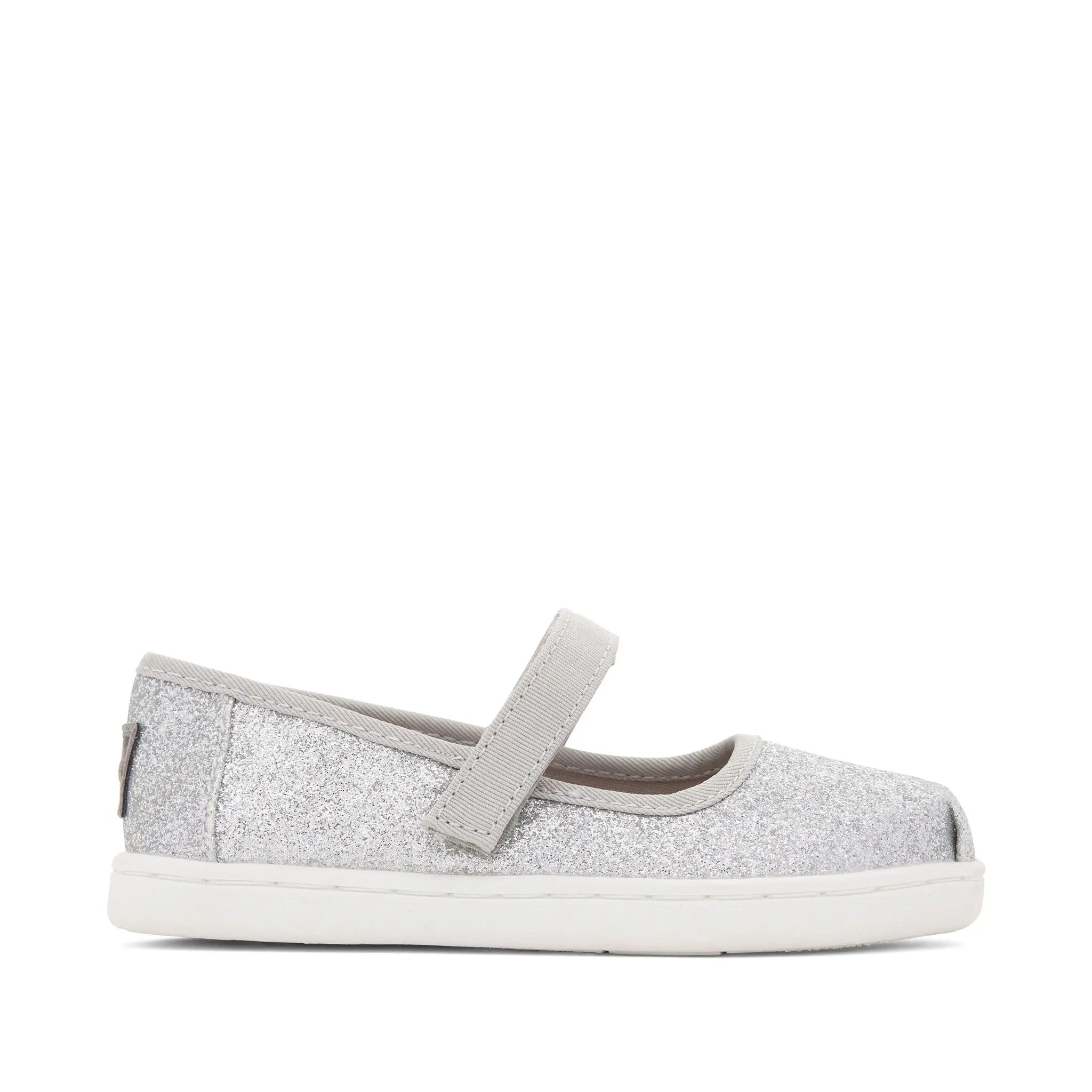 TOMS Mary Jane Shoes for Toddlers, Silver Iridescent Glimmer Fabric Flats with an Easy-On Strap and Casual Round Toe Style, Tiny, Irisdescent, Td, Toddler Sizes, Yes