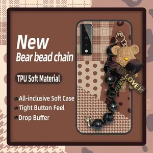 Cartoon Dirt-resistant Phone Case For LG Stylo7 5G cute Skin-friendly feel Back Cover Black pearl pendant soft case silicone Bear bracelet Anti-knock Waterproof protective case