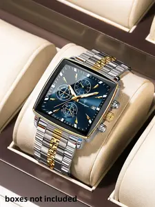 Poedagar Fashion Men's Watch Waterproof Date Men's Square Watch Suitable for Daily Wear and Outdoor Activities Durable Timepiece Stainless Steel Quartz Men's Watch