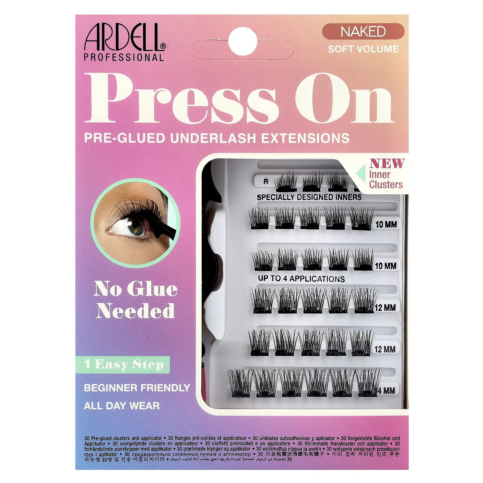 Ardell Press On, Pre-Glued Underlash Extensions, Naked Soft Volume, 30 Pre Glued Clusters & Applicator