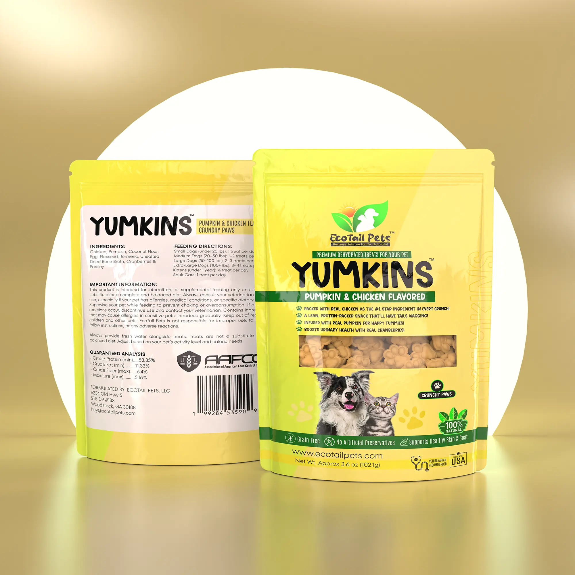 Yumkins™: Pumpkin & Chicken Flavored Paws (Dogs and Cats) – Medium Size Single Pouch -3.6oz