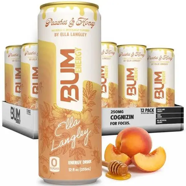 BUM Sugar-Free Energy Drink, Cherry Frost Flavor - 12 oz, Pack of 6, Lightly Carbonated, No Artificial Colors, Natural Caffeine & Citicoline for Energy, Focus & Brain Boost, Sports Beverage for Workouts