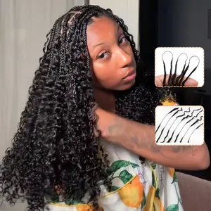 UNice Feather Crochet Hair Black Burmese Curly with Finger Coil Ends Human Hair Extension Invisible Knots Micro Ring Loop Hook & Slay