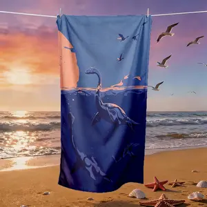 Vintage Loch Ness Monster Print Design Beach Towel, Skin-Friendly, Absorbent, Quick-Dry, Perfect for Beach, Pool, Summer Travel, Home Use