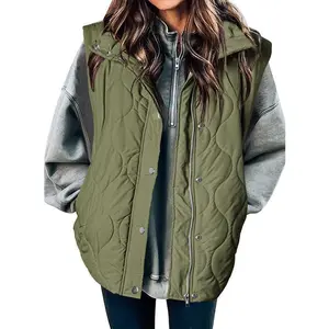 Women's Trendy Quilted Puffer Vest Elegant Oversize Sleeveless Jacket with Stand Collar Warm Versatile Outerwear Fall Winter Styling Casual Button