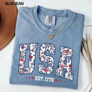 Comfort Colors USA Shirt, Floral America Shirt, Fourth of July Shirt, 4th of July Tee, Patriotic Women Shirt, USA Est 1776 Shirt