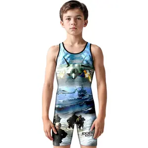 Exxact Sports Sublimated Wrestling Singlet for MMA, Powerlifting Singlet Youth Wrestling Singlet Men for Training (Y, US Army)