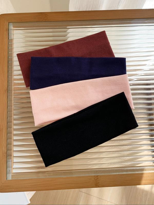 Solid Color Hair Bands (4 Piece), Elastic Headbands, Casual Sporty Hair Bands for Women & Girls, Minimalist Headwear Suitable for Sports, Fashion Hair Accessories for Party and Daily Outfits