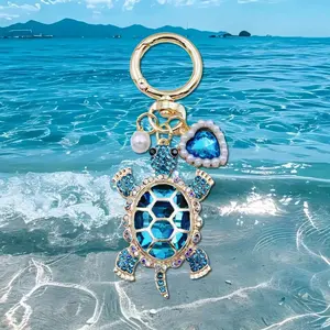 Random color blind box Ocean Style Turtle Keychain with Pearl Heart Charm, Aesthetic Marine Animal Bag Charm, Cute Unisex Key Ring for Bags & Keys, Trendy Friendship Gift for Daily Use，Mother's Day Gift