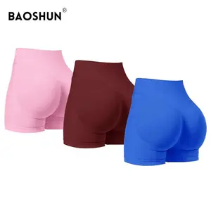 Tight high waist hip lift yoga pants seamless breathable quick drying nude high elastic sports fitness three-point shorts