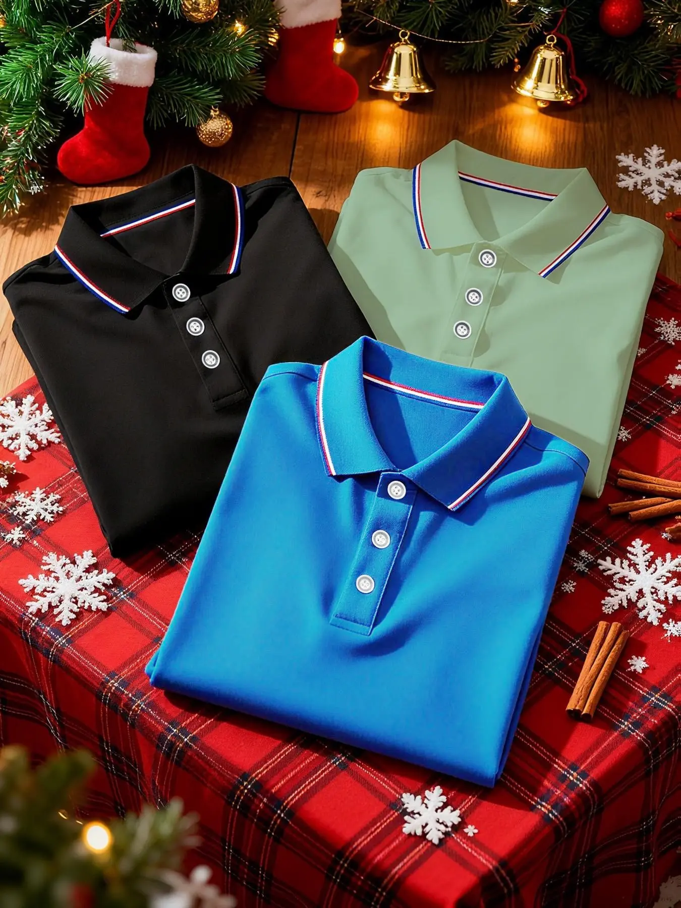 3-Pack Men's Solid Short Sleeve Shirts, Cool Comfort, Soft Breathable, Striped Collar T-Shirts with Button Details, Casual Business Style, Polo, Summer Shirt, Menswear, Buttoned Polo Shirt, Button Up Polo