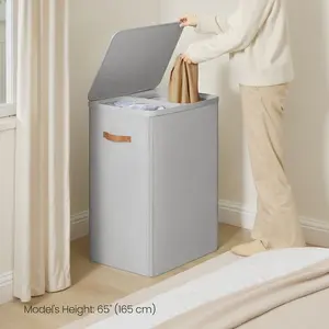 SONGMICS Laundry Basket, 44.9 Gal. Laundry Hamper, 2 Compartments, Easy Assembly, with Lid and Handles, Removable Inner Bags, Joseph SONGMICS Laundry Basket, 44.9 Gal. Laundry Hamper, 2 Compartments, Easy Assembly, with Lid and Handles, Removable Inner Bags, Joseph