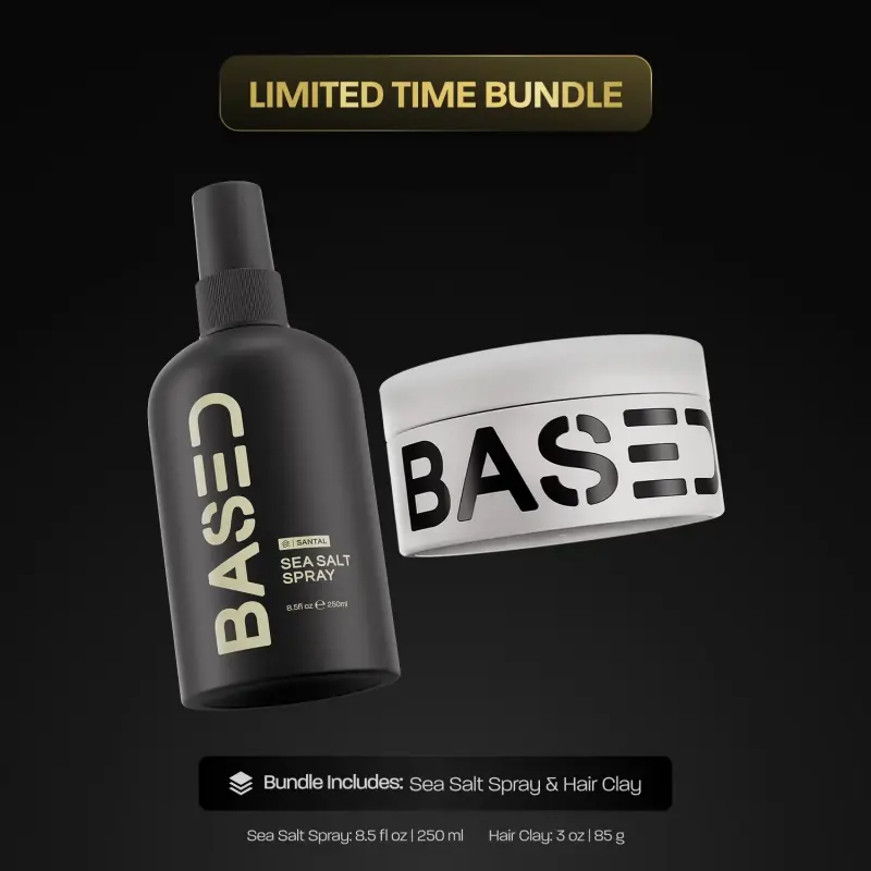 BASED Texture & Hold Duo: Sea Salt Spray & Hair Clay Bundle - Non-Toxic Volumizing Spray with Kelp & B5 + Strong Hold Texturizing Clay with Santal Sandalwood, Low Shine, Paraben Free