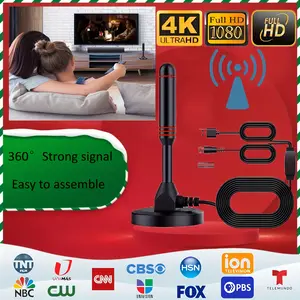 Super digital TV antenna with signal amplifier - omnidirectional portable indoor and outdoor antenna, 360 ° strong signal reception, supports 4K/1080P, USB power supply - suitable for NBC, CBS, FOX, HSN channels, home satellite receiver