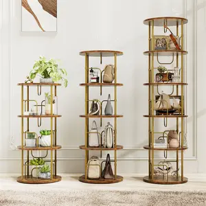 Flycity Rotating Bookshelf,3 Tier - 5 Tier Spinning Bookshelf Tower,360° Display Floating Shelves,Floor Standing Corner Racks Furniture Storage Organizer Design Round Modern floating shelves Adjustable Height Chair