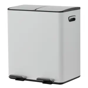 Dual Compartment Kitchen Trash Can – 40L (2 x 20L) Stainless Steel Recycling Bin – Soft-Close Lid – Removable Inner Buckets – Non-Slip Foot Pedal – Space-Saving Waste Bin for Home or Office