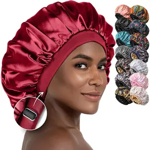 Satin Bonnet Adjustable Sleeping Silk Bonnet Black Women Men Double Layer Satin Silk Sleep Cap Hair Wrap Large Curly Hair CAPLORD