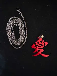 Naruto Gaara Red Love Kanji Pendant Necklace, Anime Cosplay Accessory with Silver Chain