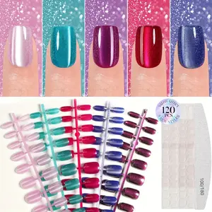 120pcs Shiny Crystal Cat Eye Short Nail Stickers, 15 Sizes, Soft Gel Glittering Fake Nails, Glitter Full Coverage Removable, Women's Party DIY Nails Art Decor