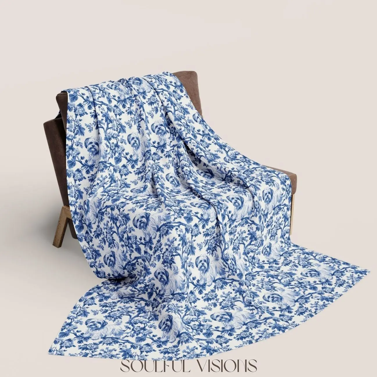 Maltese French Toile De Jouy Blanket, Maltese Blanket, Maltese Gift, Dog Mom Blanket Gift, Dog Blanket