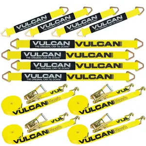 VULCAN Yellow Complete Axle Tie Down Kit with Wire Hook Ratchet Straps - (4) 22" Axle Straps, (4) 36" Axle Straps, and (4) 15' Wire J Hook Ratchets Webbing