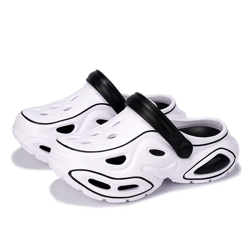 Unisex Clogs Sandals, White Lightweight EVA Clogs with Adjustable Strap, Non-Slip Beach & Garden Shoes for Men & Women