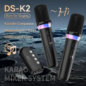 Bluetooth Karaoke Wireless Microphone DS-K2 Dynamic Mic with DSP Effects RGB Light for Home Singing Party 3.5mm Aux Input Bluetooth 5.3