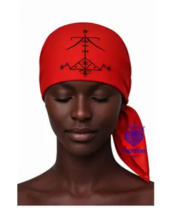 23.6X23.6 INCHES OGOU FERAY Mouchwa Head Scarf Mouchwa lwa mouchoir lwa Veve Ceremonial Scarf, Red Satin, Traditional Spiritual Design, Religious Altar Accessory Mouchwa Lwa Mouchoir Lwa Loa Mambo Ougan Manbo Vodoo Voudou Hoodoo Wican