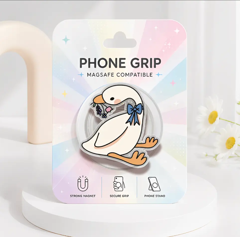 Silly Goose MagSafe Phone Grip, Duck with Blue Bow Magnetic Phone Holder, Cute Animal Meme Mobile Accessories, Funny Goose Acrylic Kindle Grip, Silly Goose Gift