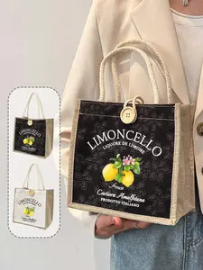 Italian Amalfi Coast Lemon Pattern Print Storage Bag, Reusable Tote Bag, Double Handle Shopping Bag, Reusable Grocery Bags, Portable Shopping Bag, Lightweight Storage Bag For Travel, Beach, Teacher Gift, Wedding