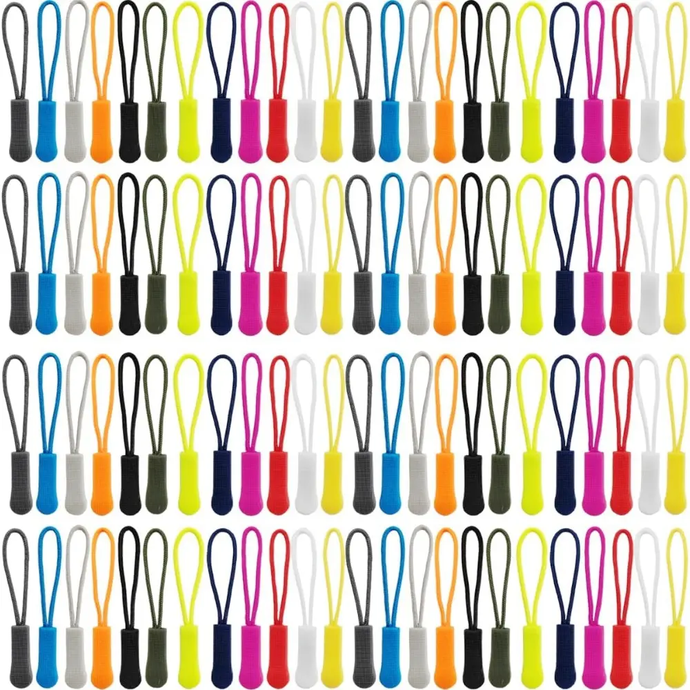 132PCS Resin Nylon Cord Metal Zipper Pulls - 12 Assorted Colors (11pcs/color, 0.31in*2.5in) with Grippy Non-Slip Curved Rough Surface, Zipper Repair Replacement for Clothes, Backpacks (Helps Recognize Your Bag)