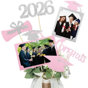 2026 Graduation Decorations 30 count Glittering Graduation Centerpiece for Tables Sticks Class of 2026 Grad Photo Centerpiece Party Decoration for Table Toppers( White)