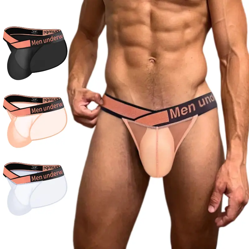 Men's Ice Silk Low Rise Briefs Sexy High Cut Butt-Lifting Sport Underwear with U-Pouch