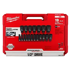Milwaukee 49-66-7012 19PC SHOCKWAVE Impact 1/2" Drive SAE Deep 6 Pt Socket Set