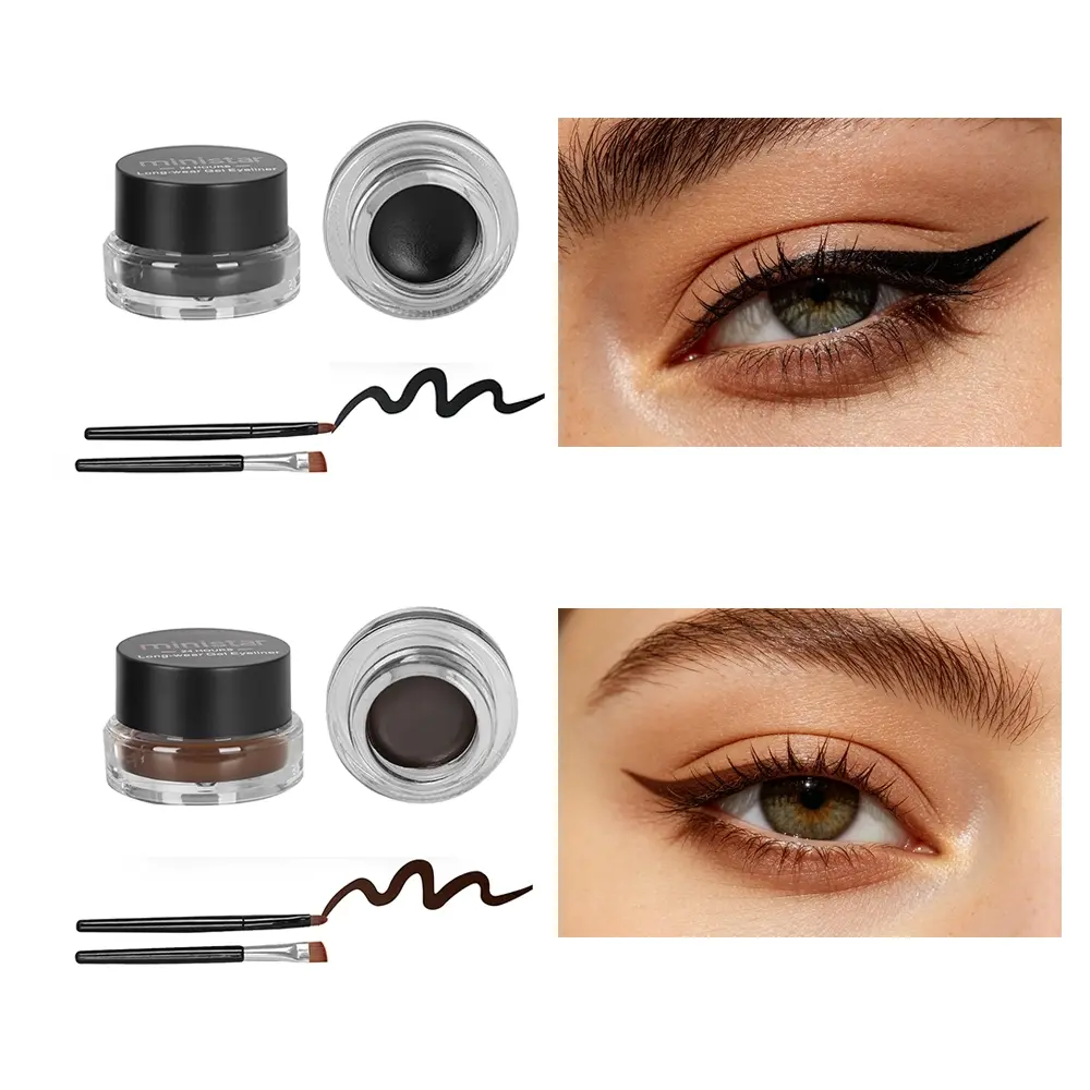 Waterproof Gel Eyeliner, Longwear Eye Liner, Long Lasting Smudge-Proof Eyeliner Cream, Multi-Use Eyebrow & Eyeliner Pomade, Black/Brown, High Pigmented, Sweat Resistant, Makeup