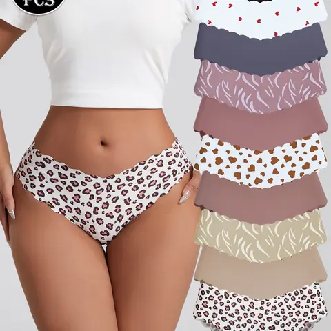 Women's Seamless Wave Bikini Underwear Set, Soft Comfortable Low-Waist Trendy Lingerie, Multiple Colors & Unique Prints, Breathable Fabric