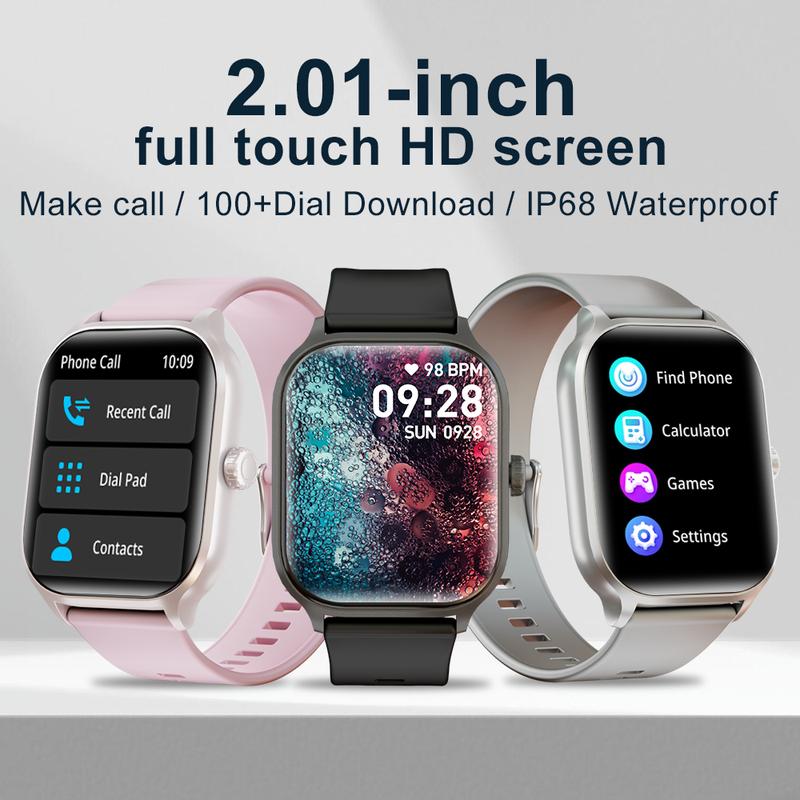 2.01 Inch Full Touch Screen Smart Watch with Text Reminder and Call Answer, IP68 Waterproof, for Android/iPhone, Fitness Tracking Watch, 100+ Sports Modes Smartwatch for Men and Women Gift