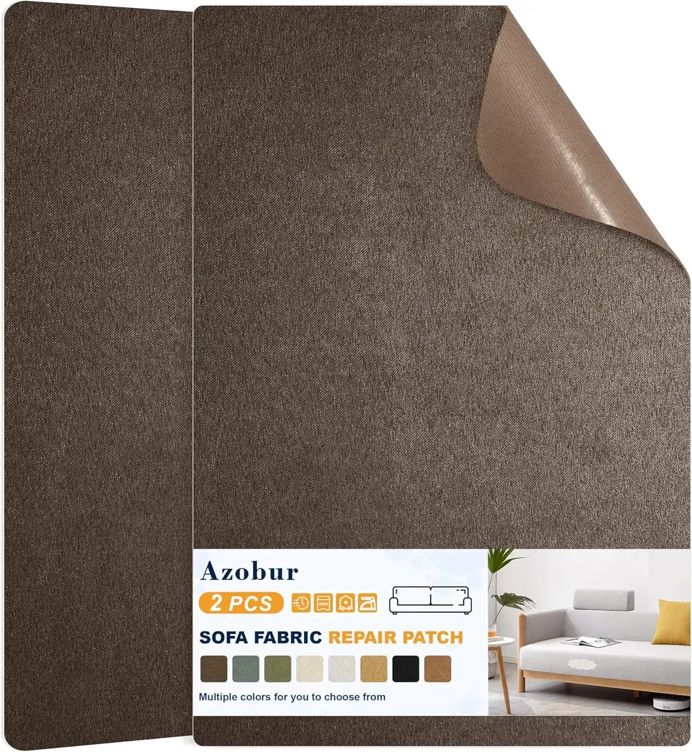 2-Piece Dark Brown Self-Adhesive Smooth Microfiber Patch Set, 9.5x11 in Easy-Apply Fabric for Home Sofa Upholstery Repair, Furniture Fix, 2 Pieces