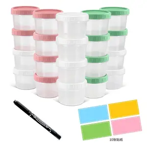 20PCS Small Plastic Food Storage Containers with Flip-Top Lids, Stackable Round Cylindrical Suitable for Freezer Safe, Lunch Boxes for Meal Prep, Snacks, Salad Dressings, Labeling & Pen/Sticker
