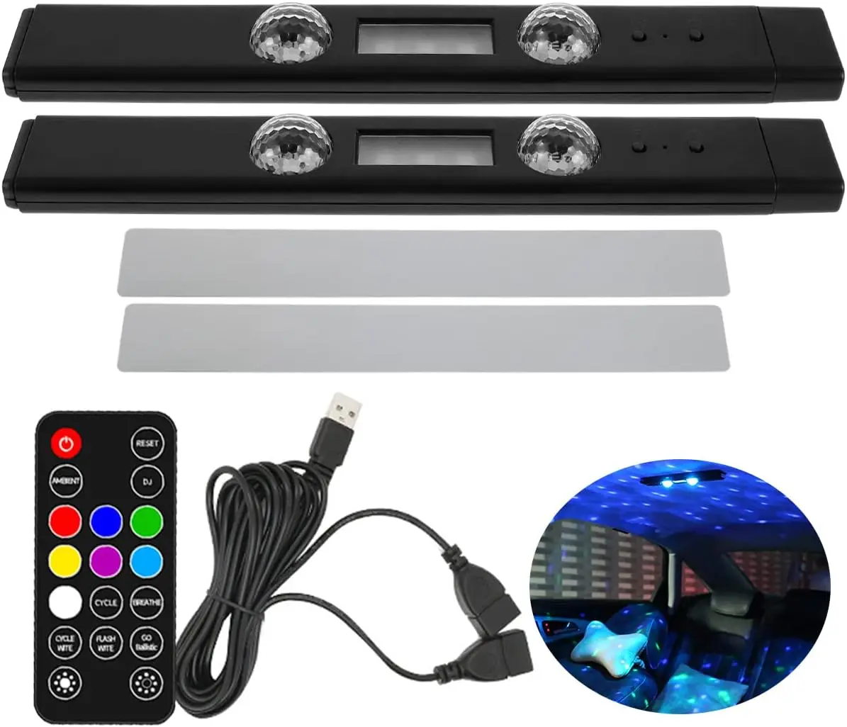 Automotive Starlight Roof Decorative LED Strip Lights - Colorful Ambient Lighting, Remote Control, Multi-Color Options, USB Rechargeable, Music Sync Feature